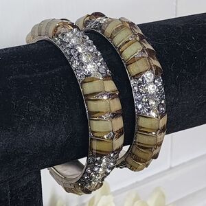 Elegant Crystal and Beige Bangle Set